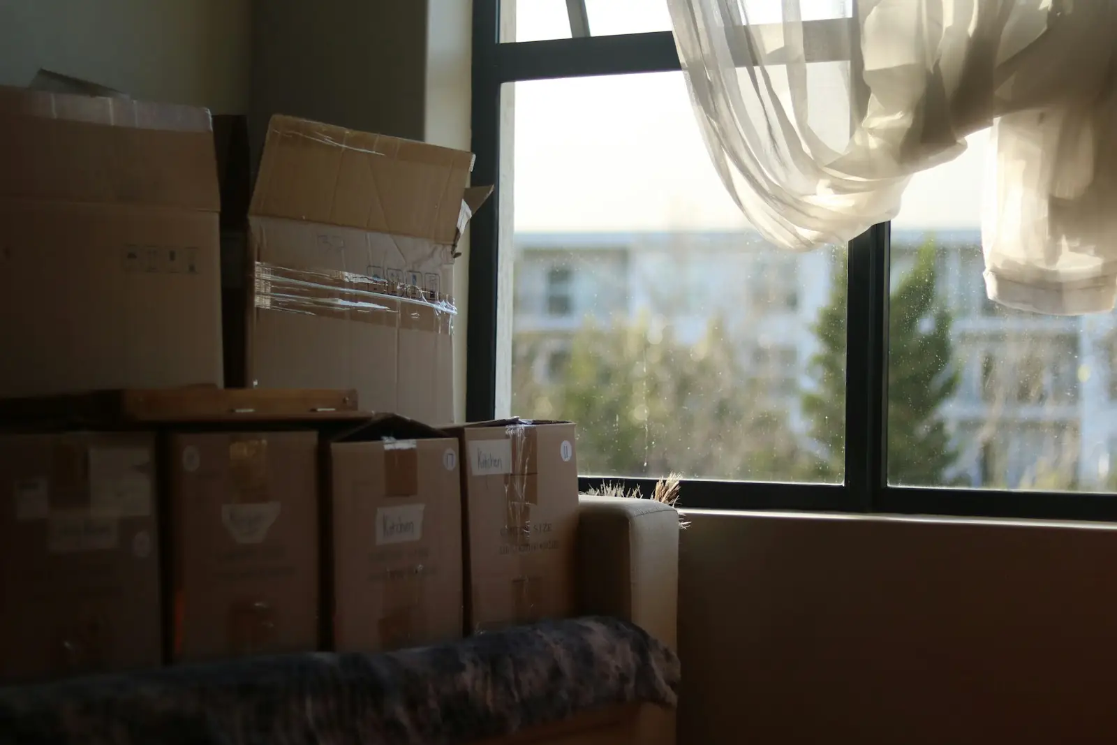 A room with moving boxes